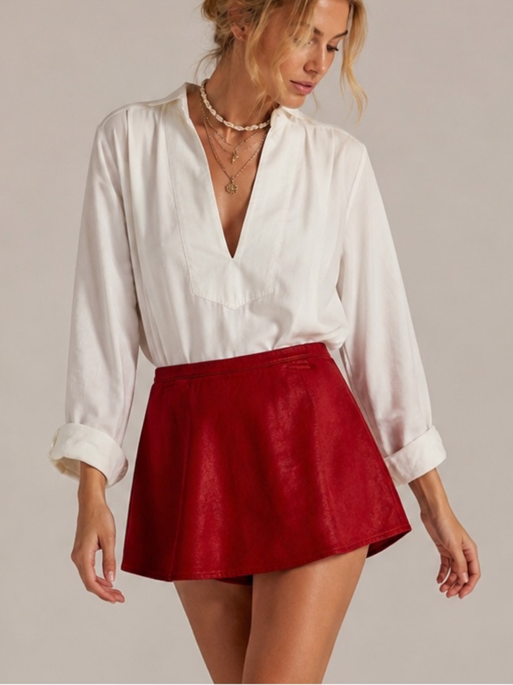 We The Free People Womens Faux Suede Skort Skirt Red Size M NWT